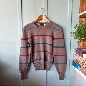 Vintage Boston Traders 100% New Wool Knit Sweater in Heathered Mauve Striped